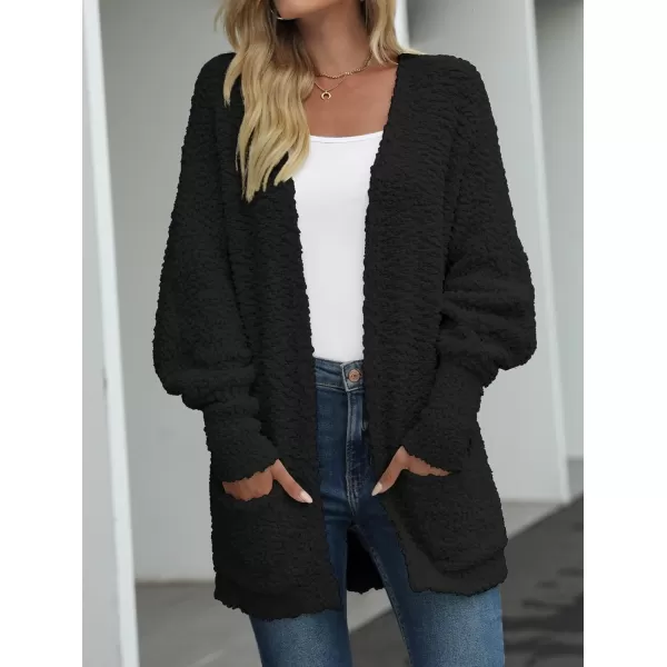 imageZESICA Womens 2023 Fall Winter Popcorn Long Sleeve Open Front Chunky Knit Oversized Cardigan Sweater CoatBlack