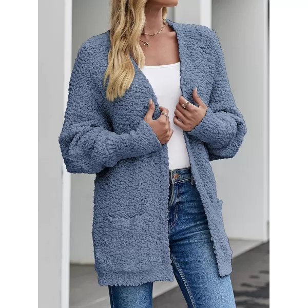 imageZESICA Womens 2023 Fall Winter Popcorn Long Sleeve Open Front Chunky Knit Oversized Cardigan Sweater CoatDustyblue