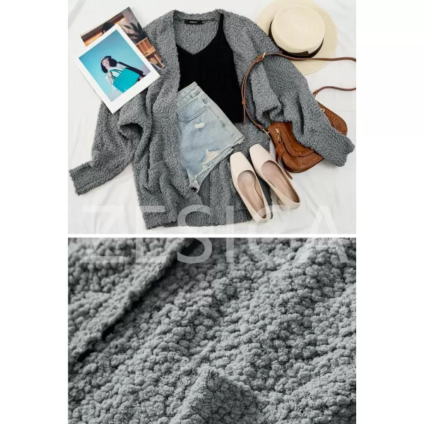 imageZESICA Womens 2023 Fall Winter Popcorn Long Sleeve Open Front Chunky Knit Oversized Cardigan Sweater CoatGrey
