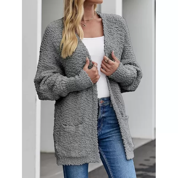 imageZESICA Womens 2023 Fall Winter Popcorn Long Sleeve Open Front Chunky Knit Oversized Cardigan Sweater CoatGrey