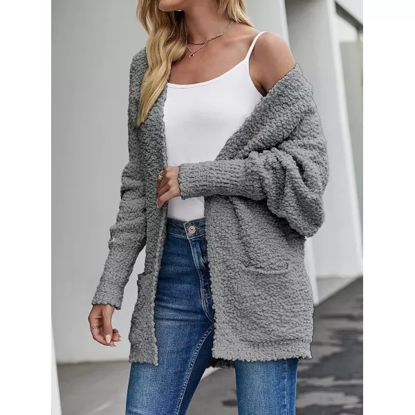 imageZESICA Womens 2023 Fall Winter Popcorn Long Sleeve Open Front Chunky Knit Oversized Cardigan Sweater CoatGrey