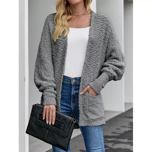 imageZESICA Womens 2023 Fall Winter Popcorn Long Sleeve Open Front Chunky Knit Oversized Cardigan Sweater CoatGrey