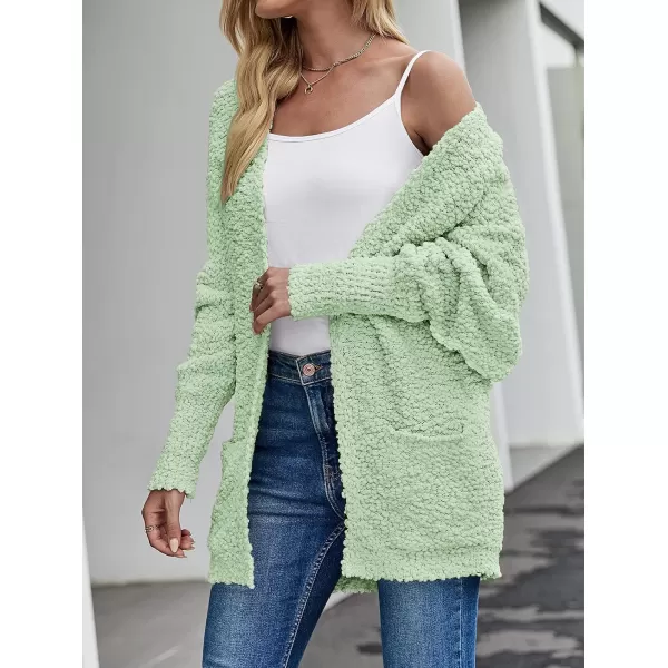 imageZESICA Womens 2023 Fall Winter Popcorn Long Sleeve Open Front Chunky Knit Oversized Cardigan Sweater CoatLightgreen