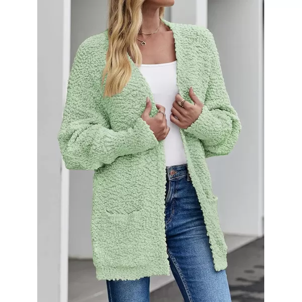 imageZESICA Womens 2023 Fall Winter Popcorn Long Sleeve Open Front Chunky Knit Oversized Cardigan Sweater CoatLightgreen