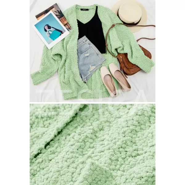 imageZESICA Womens 2023 Fall Winter Popcorn Long Sleeve Open Front Chunky Knit Oversized Cardigan Sweater CoatLightgreen
