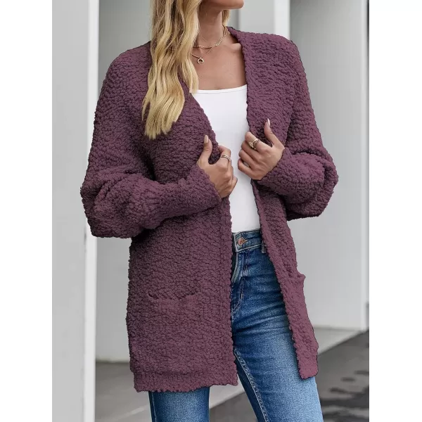 imageZESICA Womens 2023 Fall Winter Popcorn Long Sleeve Open Front Chunky Knit Oversized Cardigan Sweater CoatMaroon