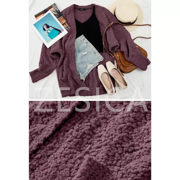 imageZESICA Womens 2023 Fall Winter Popcorn Long Sleeve Open Front Chunky Knit Oversized Cardigan Sweater CoatMaroon