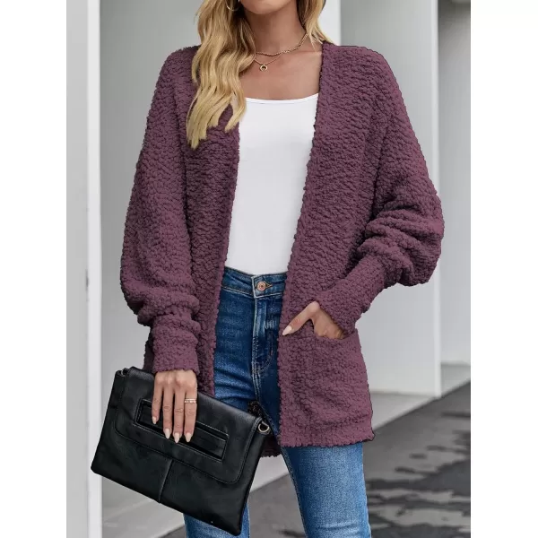 imageZESICA Womens 2023 Fall Winter Popcorn Long Sleeve Open Front Chunky Knit Oversized Cardigan Sweater CoatMaroon