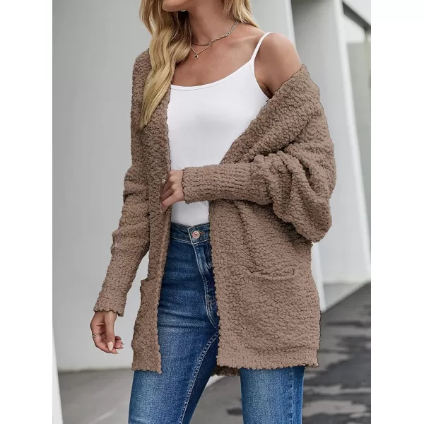 imageZESICA Womens 2023 Fall Winter Popcorn Long Sleeve Open Front Chunky Knit Oversized Cardigan Sweater CoatMocha