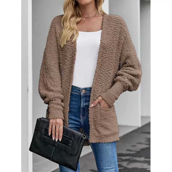 imageZESICA Womens 2023 Fall Winter Popcorn Long Sleeve Open Front Chunky Knit Oversized Cardigan Sweater CoatMocha