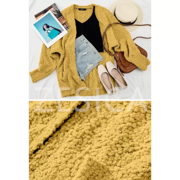 imageZESICA Womens 2023 Fall Winter Popcorn Long Sleeve Open Front Chunky Knit Oversized Cardigan Sweater CoatMustard