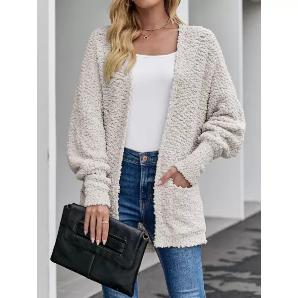 imageZESICA Womens 2023 Fall Winter Popcorn Long Sleeve Open Front Chunky Knit Oversized Cardigan Sweater CoatOffwhite
