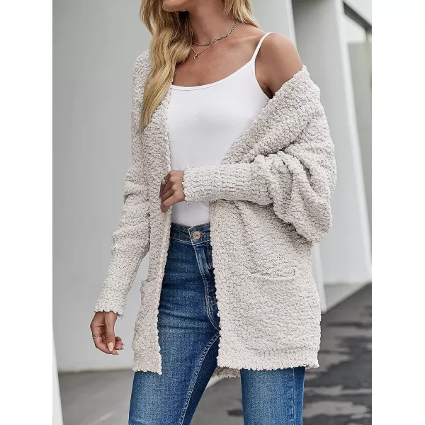 imageZESICA Womens 2023 Fall Winter Popcorn Long Sleeve Open Front Chunky Knit Oversized Cardigan Sweater CoatOffwhite