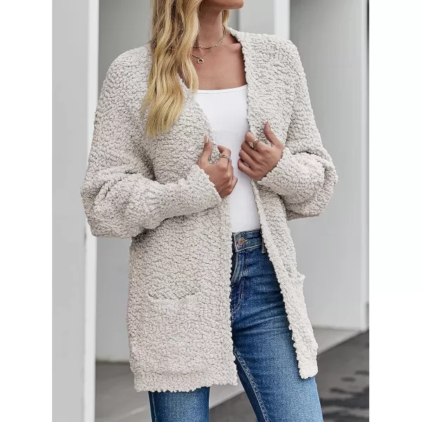 imageZESICA Womens 2023 Fall Winter Popcorn Long Sleeve Open Front Chunky Knit Oversized Cardigan Sweater CoatOffwhite
