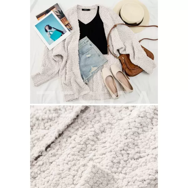 imageZESICA Womens 2023 Fall Winter Popcorn Long Sleeve Open Front Chunky Knit Oversized Cardigan Sweater CoatOffwhite