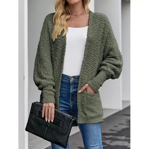 imageZESICA Womens 2023 Fall Winter Popcorn Long Sleeve Open Front Chunky Knit Oversized Cardigan Sweater CoatOlive