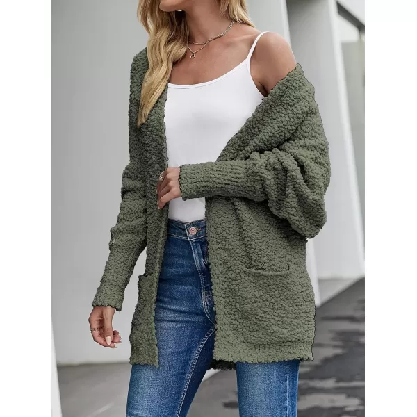 imageZESICA Womens 2023 Fall Winter Popcorn Long Sleeve Open Front Chunky Knit Oversized Cardigan Sweater CoatOlive