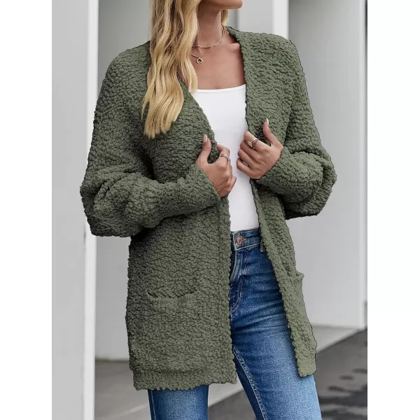 imageZESICA Womens 2023 Fall Winter Popcorn Long Sleeve Open Front Chunky Knit Oversized Cardigan Sweater CoatOlive