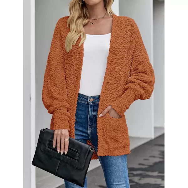 imageZESICA Womens 2023 Fall Winter Popcorn Long Sleeve Open Front Chunky Knit Oversized Cardigan Sweater CoatOrange