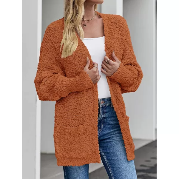 imageZESICA Womens 2023 Fall Winter Popcorn Long Sleeve Open Front Chunky Knit Oversized Cardigan Sweater CoatOrange