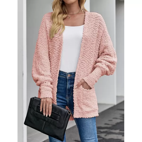 imageZESICA Womens 2023 Fall Winter Popcorn Long Sleeve Open Front Chunky Knit Oversized Cardigan Sweater CoatPink