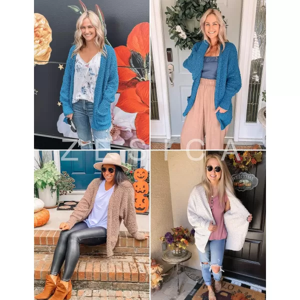 imageZESICA Womens 2023 Fall Winter Popcorn Long Sleeve Open Front Chunky Knit Oversized Cardigan Sweater CoatPink