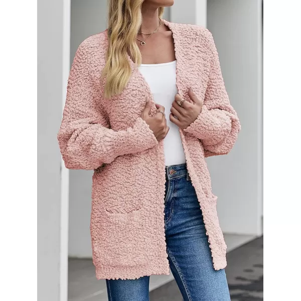 imageZESICA Womens 2023 Fall Winter Popcorn Long Sleeve Open Front Chunky Knit Oversized Cardigan Sweater CoatPink