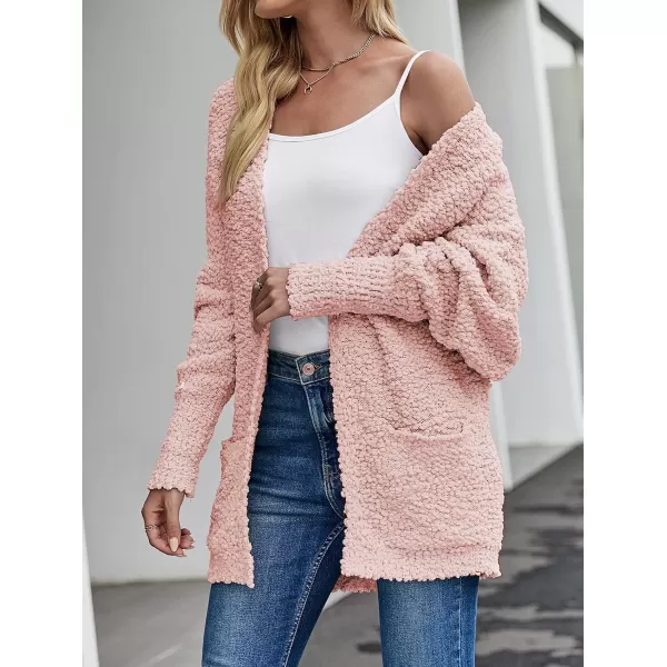 imageZESICA Womens 2023 Fall Winter Popcorn Long Sleeve Open Front Chunky Knit Oversized Cardigan Sweater CoatPink