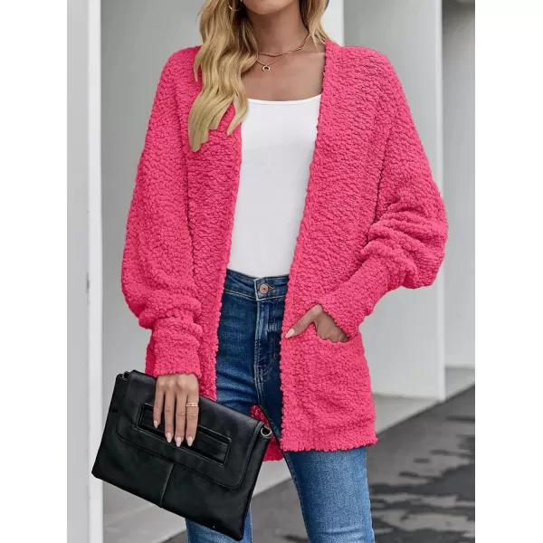imageZESICA Womens 2023 Fall Winter Popcorn Long Sleeve Open Front Chunky Knit Oversized Cardigan Sweater CoatRose