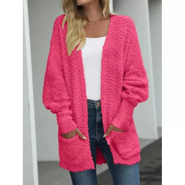 imageZESICA Womens 2023 Fall Winter Popcorn Long Sleeve Open Front Chunky Knit Oversized Cardigan Sweater CoatRose