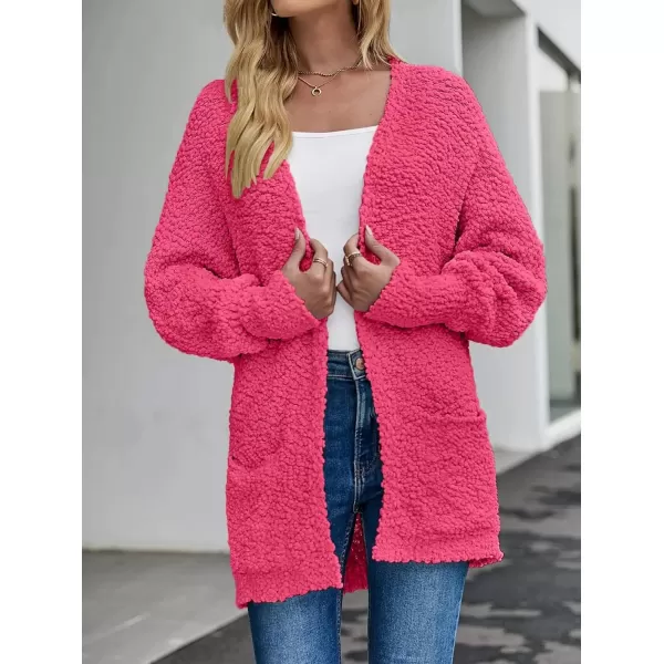 imageZESICA Womens 2023 Fall Winter Popcorn Long Sleeve Open Front Chunky Knit Oversized Cardigan Sweater CoatRose
