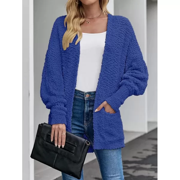 imageZESICA Womens 2023 Fall Winter Popcorn Long Sleeve Open Front Chunky Knit Oversized Cardigan Sweater CoatRoyalblue