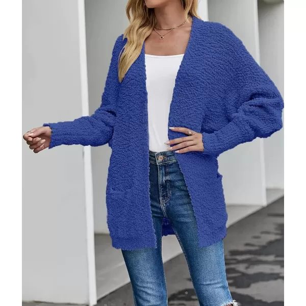 imageZESICA Womens 2023 Fall Winter Popcorn Long Sleeve Open Front Chunky Knit Oversized Cardigan Sweater CoatRoyalblue