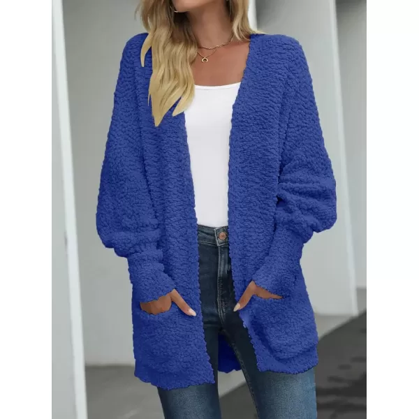 imageZESICA Womens 2023 Fall Winter Popcorn Long Sleeve Open Front Chunky Knit Oversized Cardigan Sweater CoatRoyalblue
