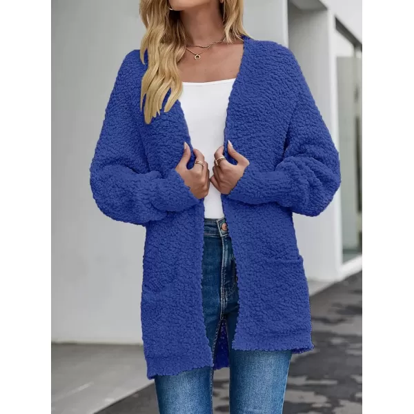 imageZESICA Womens 2023 Fall Winter Popcorn Long Sleeve Open Front Chunky Knit Oversized Cardigan Sweater CoatRoyalblue