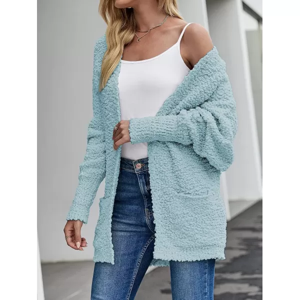 imageZESICA Womens 2023 Fall Winter Popcorn Long Sleeve Open Front Chunky Knit Oversized Cardigan Sweater CoatSage