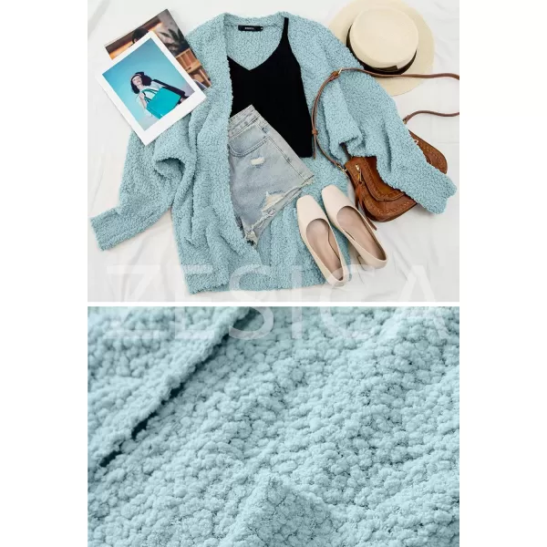 imageZESICA Womens 2023 Fall Winter Popcorn Long Sleeve Open Front Chunky Knit Oversized Cardigan Sweater CoatSage