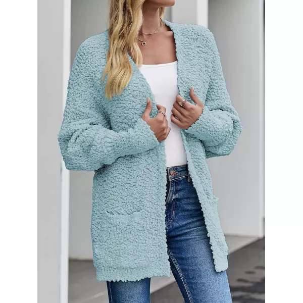 imageZESICA Womens 2023 Fall Winter Popcorn Long Sleeve Open Front Chunky Knit Oversized Cardigan Sweater CoatSage