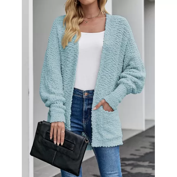 imageZESICA Womens 2023 Fall Winter Popcorn Long Sleeve Open Front Chunky Knit Oversized Cardigan Sweater CoatSage