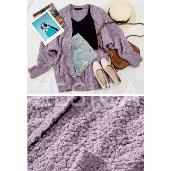 imageZESICA Womens 2023 Fall Winter Popcorn Long Sleeve Open Front Chunky Knit Oversized Cardigan Sweater CoatTaro