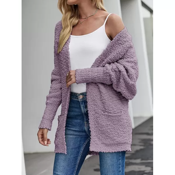 imageZESICA Womens 2023 Fall Winter Popcorn Long Sleeve Open Front Chunky Knit Oversized Cardigan Sweater CoatTaro