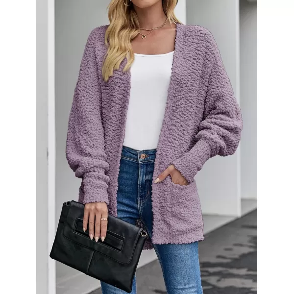 imageZESICA Womens 2023 Fall Winter Popcorn Long Sleeve Open Front Chunky Knit Oversized Cardigan Sweater CoatTaro