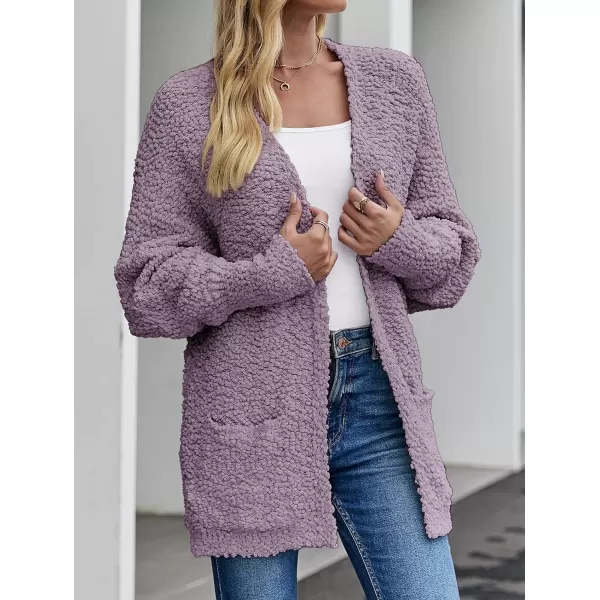 imageZESICA Womens 2023 Fall Winter Popcorn Long Sleeve Open Front Chunky Knit Oversized Cardigan Sweater CoatTaro