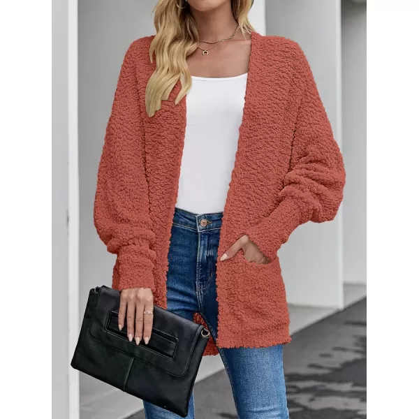 imageZESICA Womens 2023 Fall Winter Popcorn Long Sleeve Open Front Chunky Knit Oversized Cardigan Sweater CoatTearose
