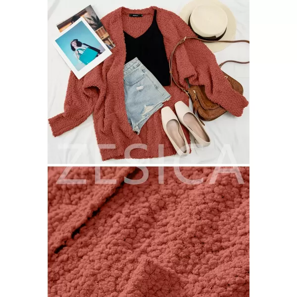 imageZESICA Womens 2023 Fall Winter Popcorn Long Sleeve Open Front Chunky Knit Oversized Cardigan Sweater CoatTearose