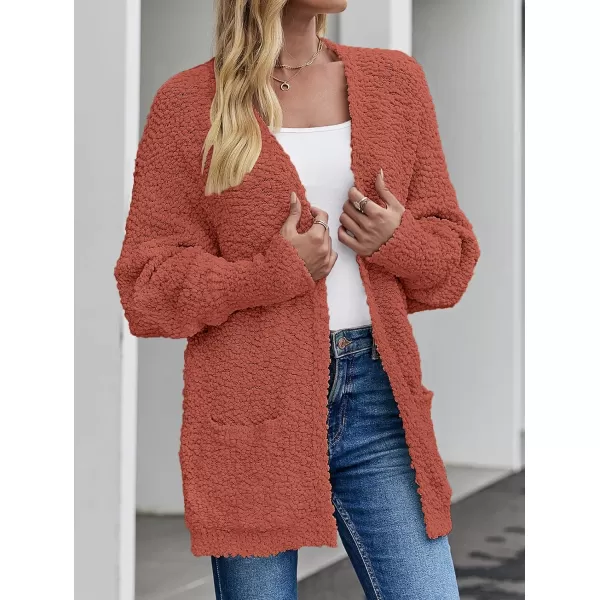 imageZESICA Womens 2023 Fall Winter Popcorn Long Sleeve Open Front Chunky Knit Oversized Cardigan Sweater CoatTearose
