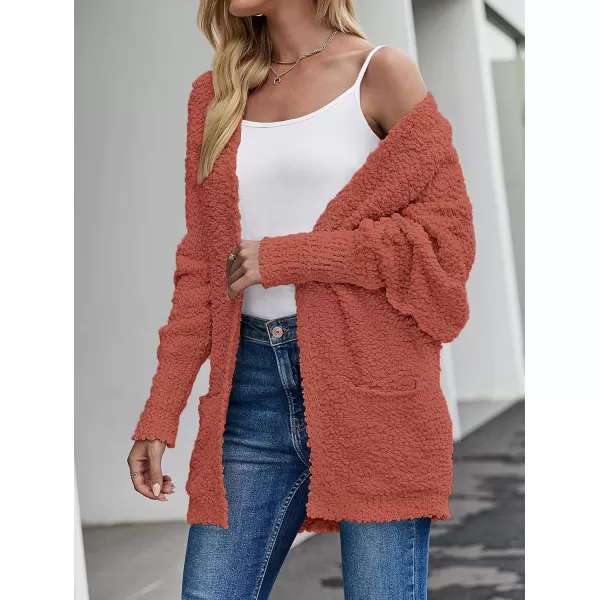 imageZESICA Womens 2023 Fall Winter Popcorn Long Sleeve Open Front Chunky Knit Oversized Cardigan Sweater CoatTearose