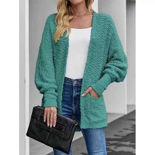 imageZESICA Womens 2023 Fall Winter Popcorn Long Sleeve Open Front Chunky Knit Oversized Cardigan Sweater CoatTurquoise
