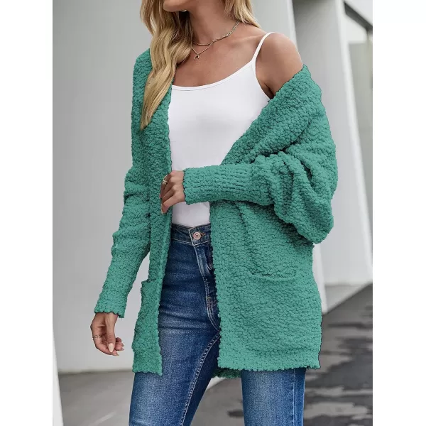 imageZESICA Womens 2023 Fall Winter Popcorn Long Sleeve Open Front Chunky Knit Oversized Cardigan Sweater CoatTurquoise