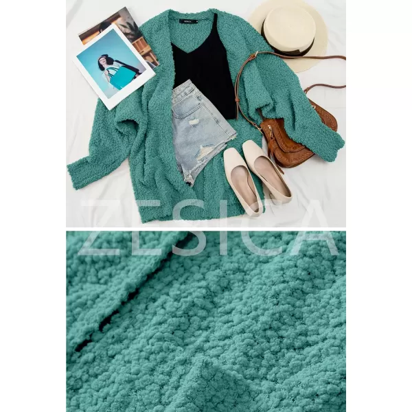 imageZESICA Womens 2023 Fall Winter Popcorn Long Sleeve Open Front Chunky Knit Oversized Cardigan Sweater CoatTurquoise
